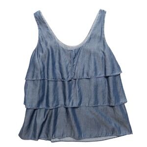 Banana Republic Blue Denim Tiered Tank Top Size S Chambray Ruffle